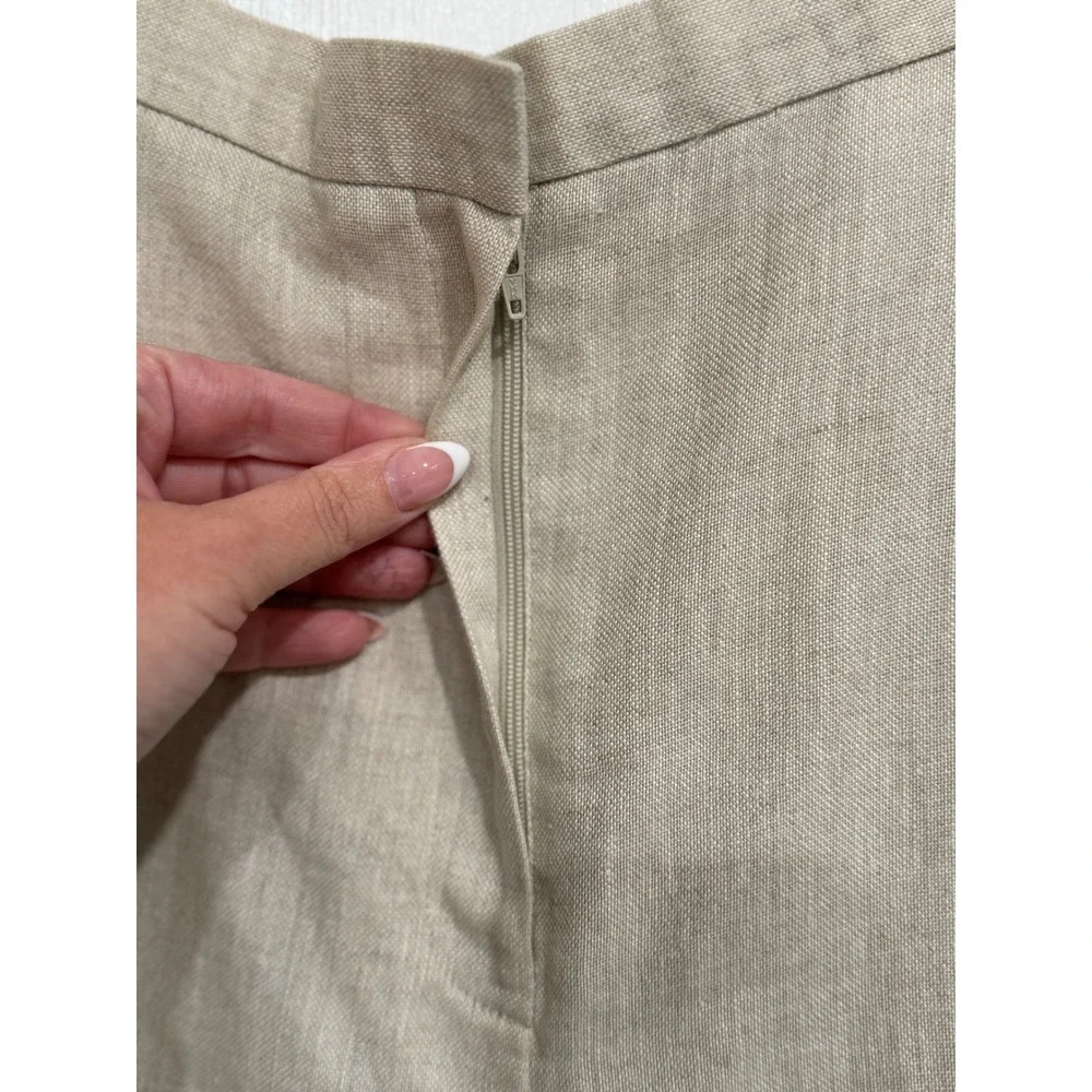 Talbots Irish Linen Trousers Beige Oatmeal High Waisted Straight Leg Pants 12 - Picture 2 of 7